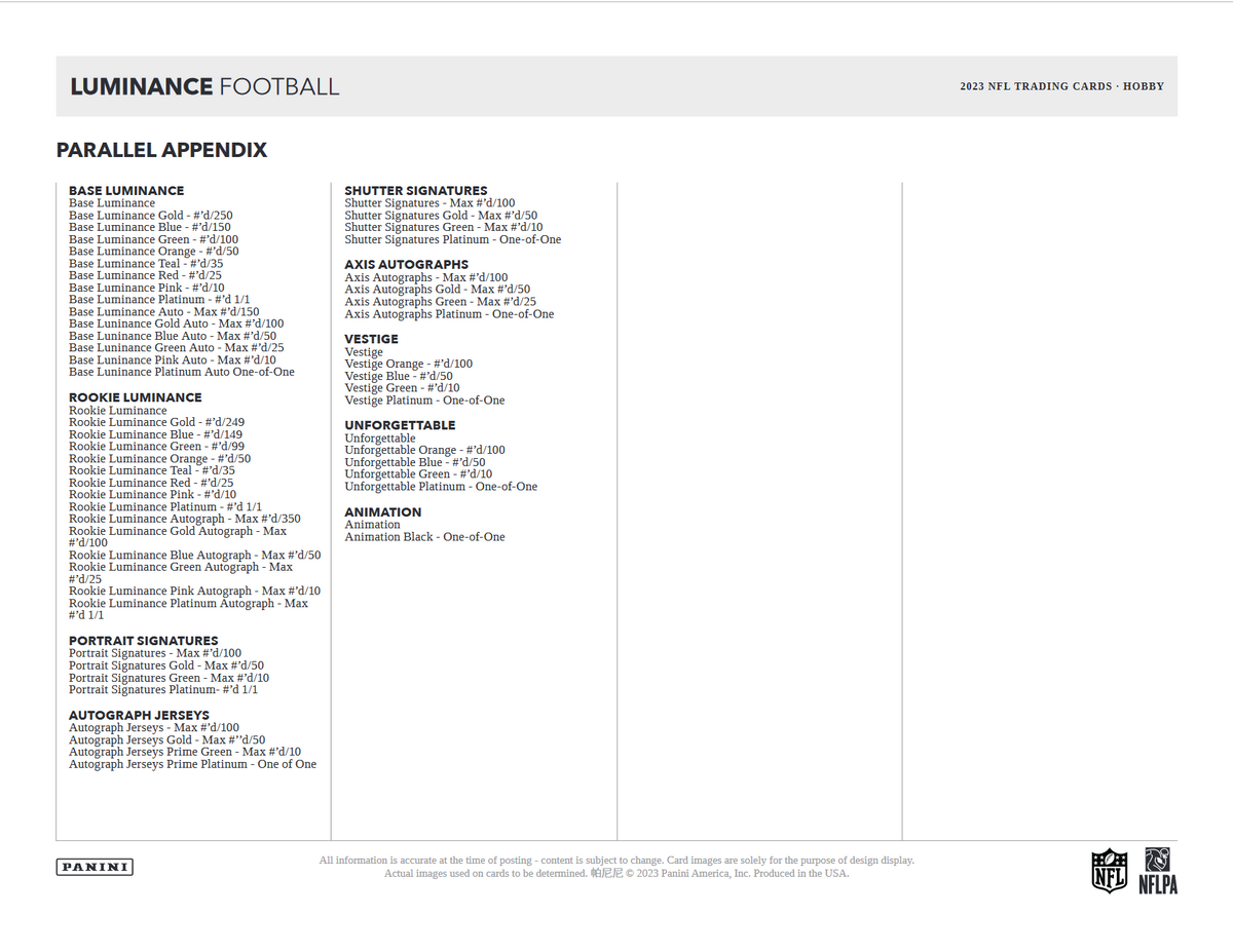 2023 Panini Luminance Football Hobby Box