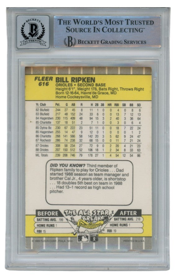 Billy Ripken Autographed/Signed 1989 Fleer 616 Scribble Card Slab Beckett 52660