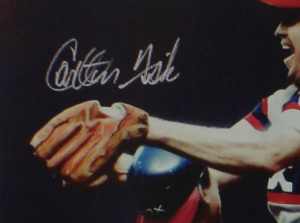 Carlton Fisk Signed Boston Red Sox Unframed 20x24 Canvas - Artist Gary Longordo