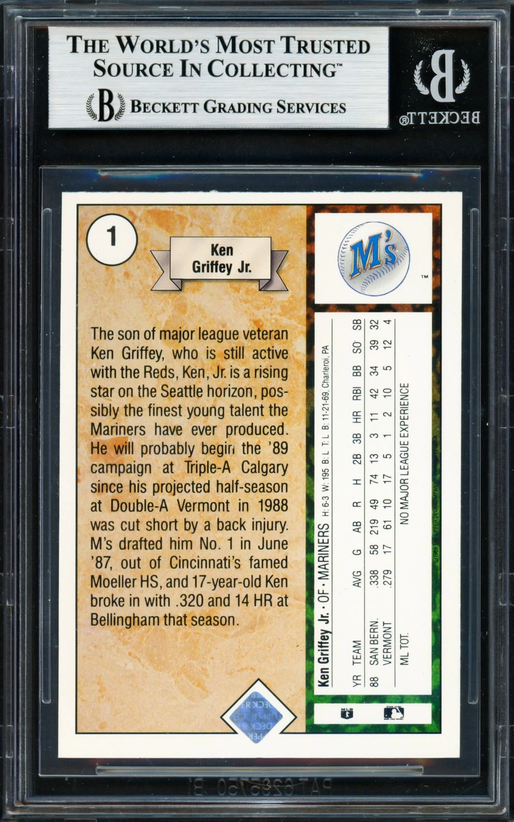 Ken Griffey Jr. Signed 1989 Upper Deck RC 1 Seattle Mariners Beckett
