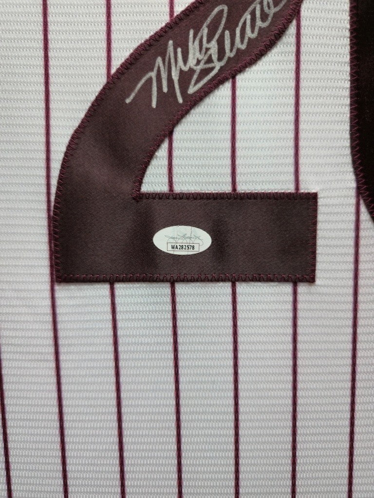 SUEDE FRAMED PHILADELPHIA PHILLIES MIKE SCHMIDT AUTOGRAPHED JERSEY BECKETT HOLO