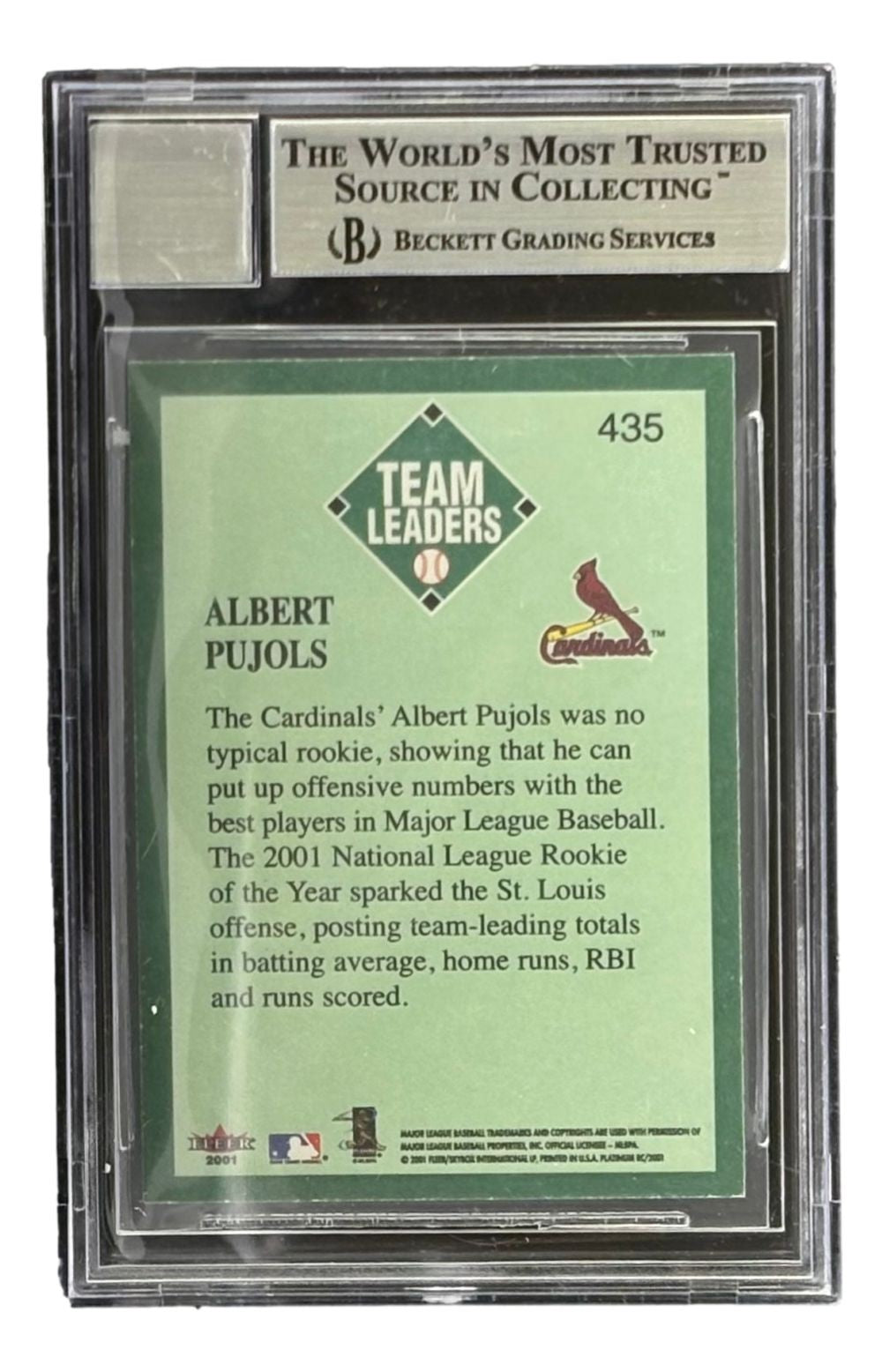 Albert Pujols Signed 2001 Fleer Platinum #435 Cardinals Rookie Card BAS Auto 10