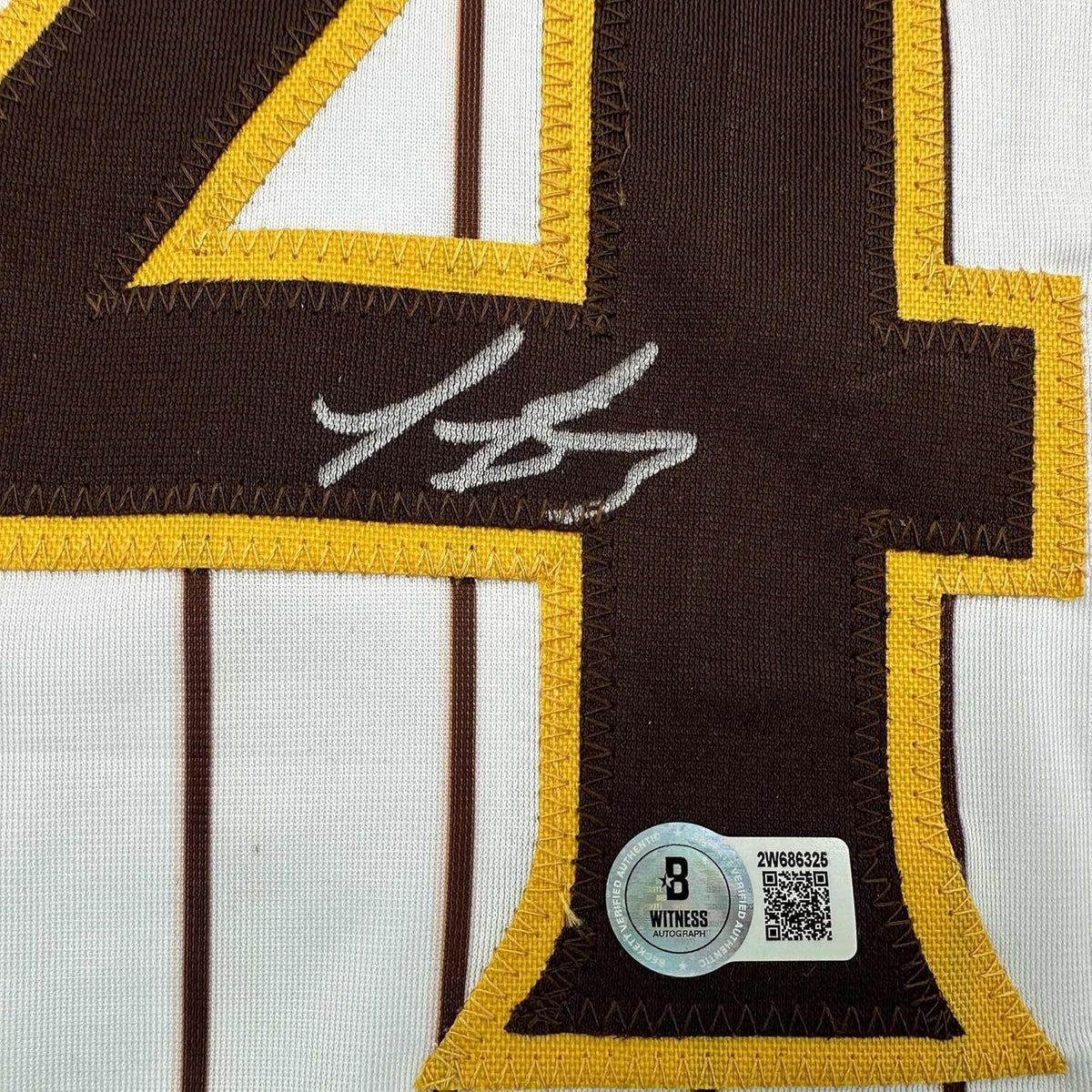 Framed Autographed/Signed Luis Arraez 35x39 San Diego Pinstripe Jersey BAS COA