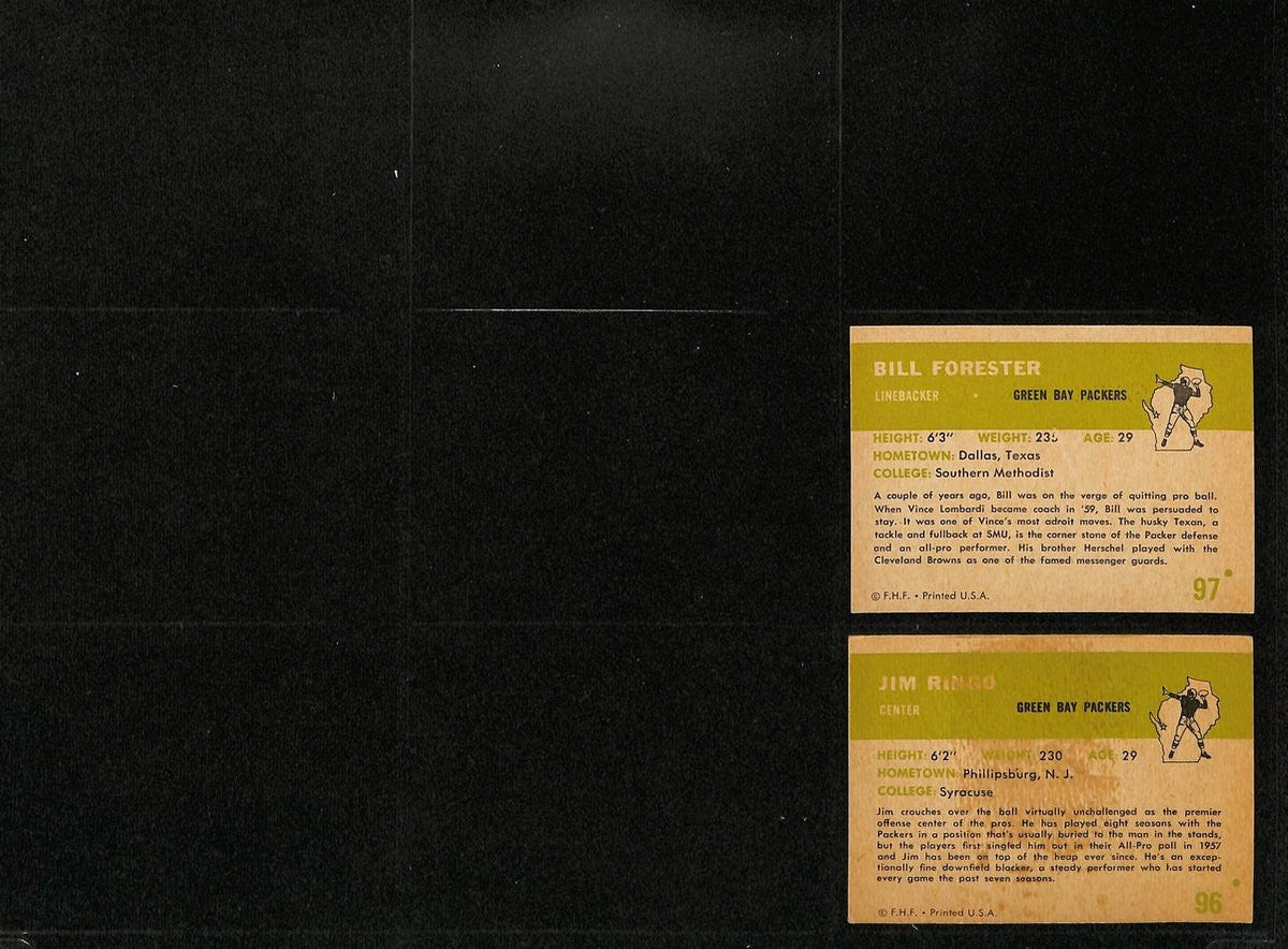 1961 FLEER Football Cards Green Bay Packers Complete Team Set (10) 200313