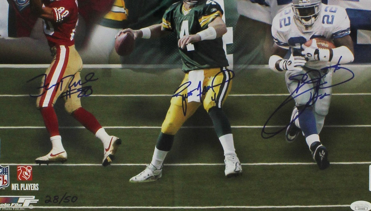 Brett Favre, Emmitt Smith, Jerry Rice Signed Framed Kings of the NFL Photo - LE