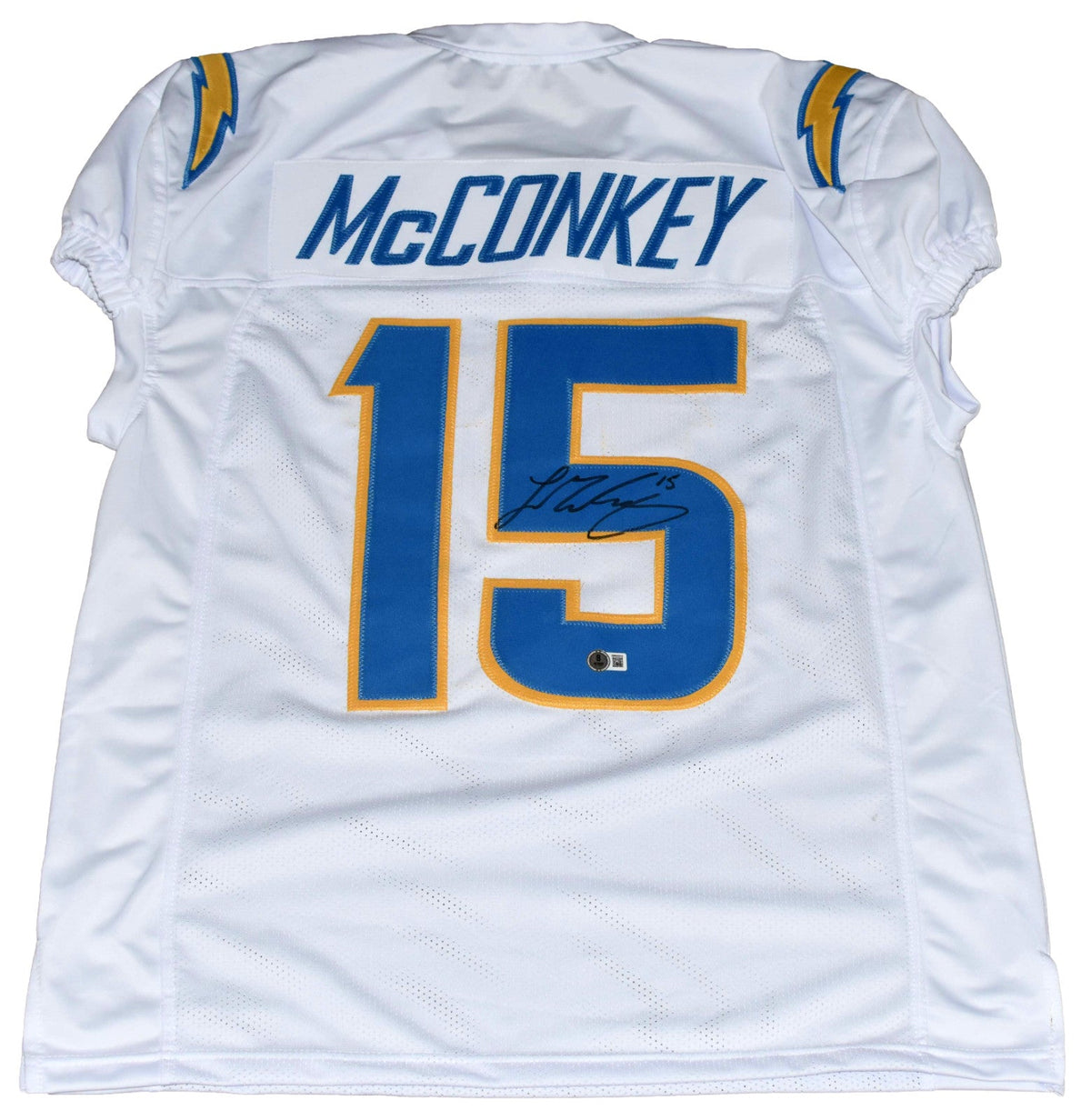 LADD McCONKEY SIGNED LOS ANGELES CHARGERS #15 WHITE GAME CUT JERSEY BECKETT