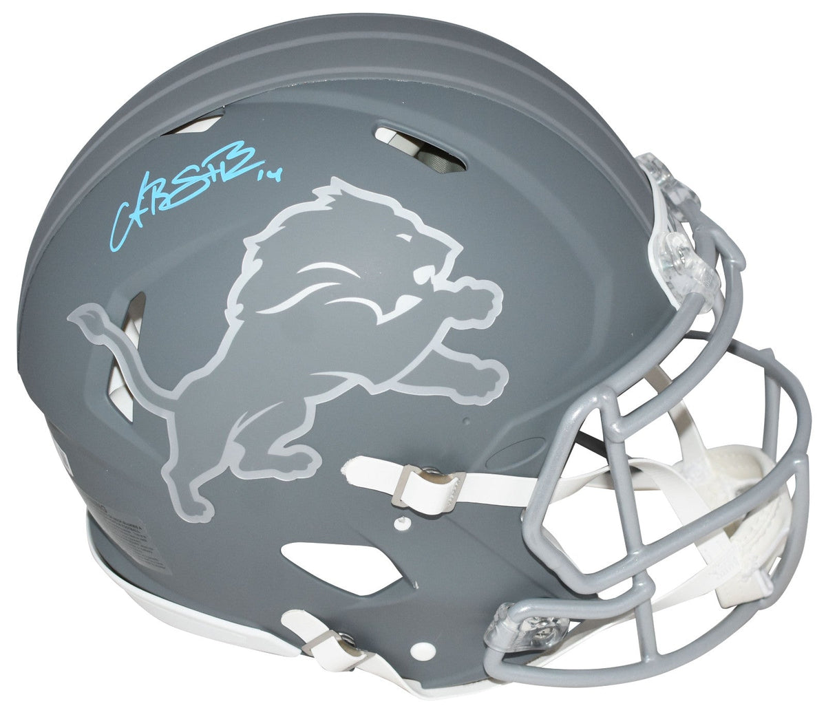 AMON-RA ST BROWN SIGNED DETROIT LIONS SLATE AUTHENTIC SPEED HELMET BECKETT