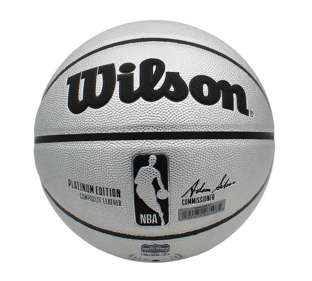 Julius Erving Signed Philadelphia 76ers Wilson Platinum NBA Basketball