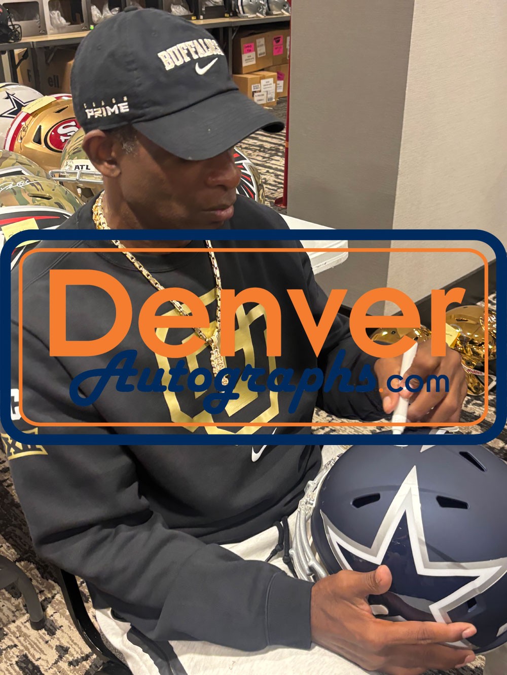 Deion Sanders Autographed Dallas Cowboys F/S AMP Helmet Beckett Witness 51746