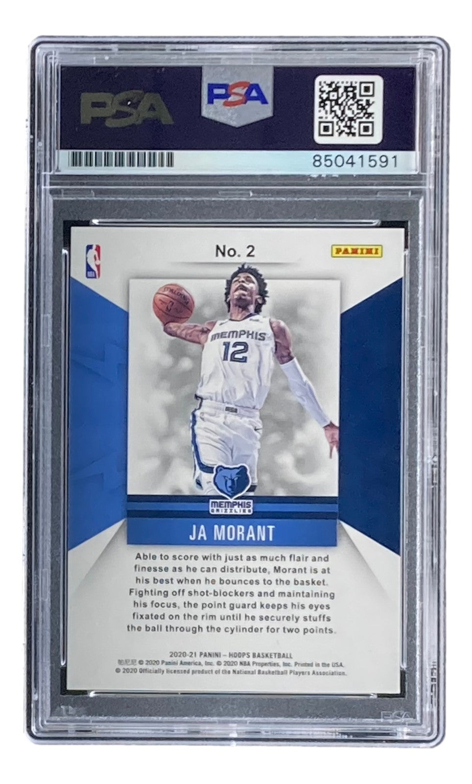 Ja Morant Signed 2020-21 Panini Hoops #2 Grizzlies Trading Card PSA/DNA Gem MT