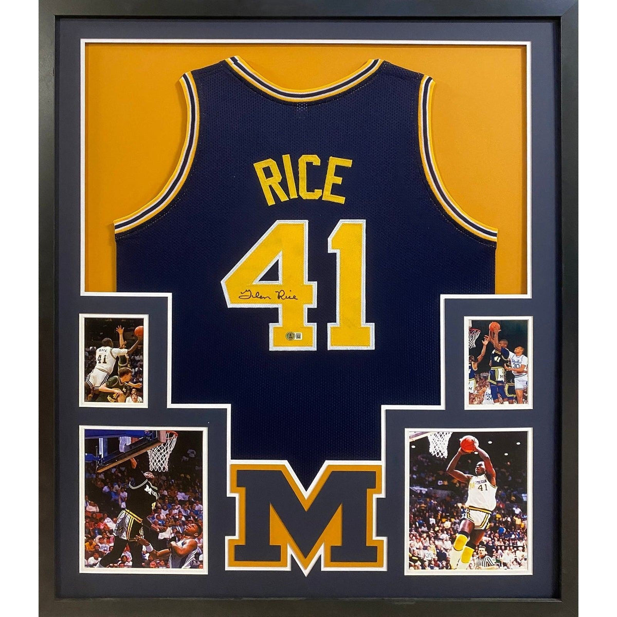 Glen Rice Autographed Signed Framed Navy Michigan Jersey BECKETT