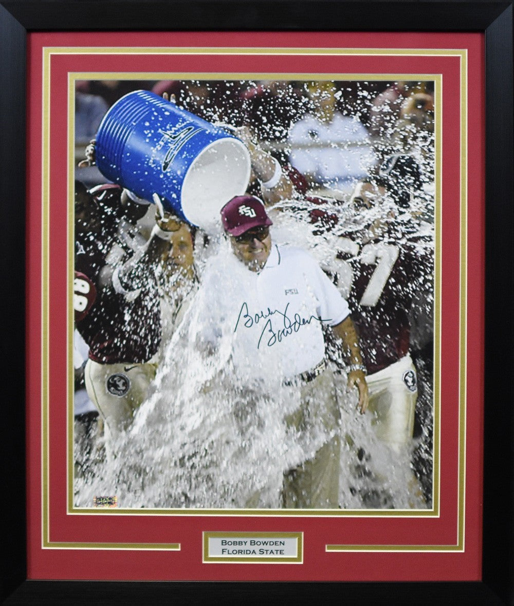 BOBBY BOWDEN SIGNED FLORIDA STATE SEMINOLES GATORADE 16x20 FRAMED PHOTO