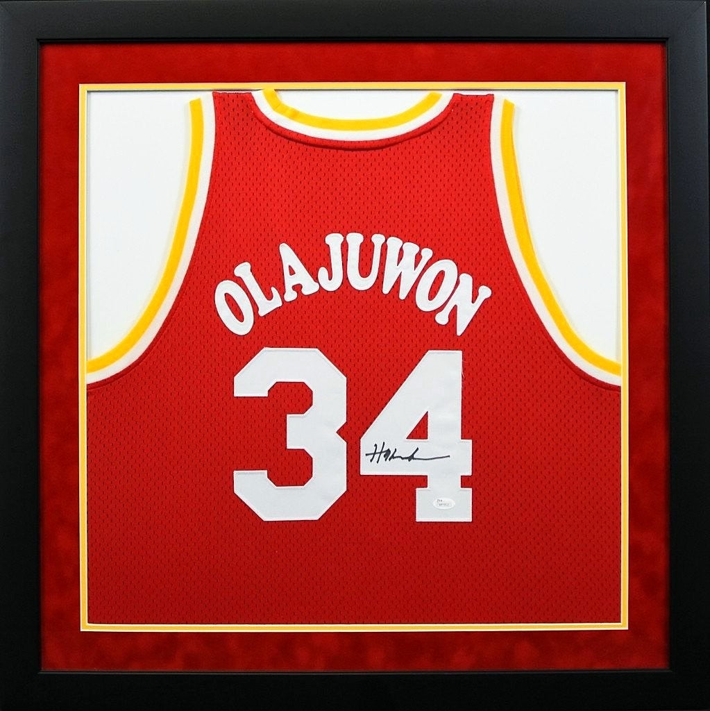 HAKEEM OLAJUWON SIGNED HOUSTON ROCKETS #34 ADIDAS FRAMED JERSEY JSA