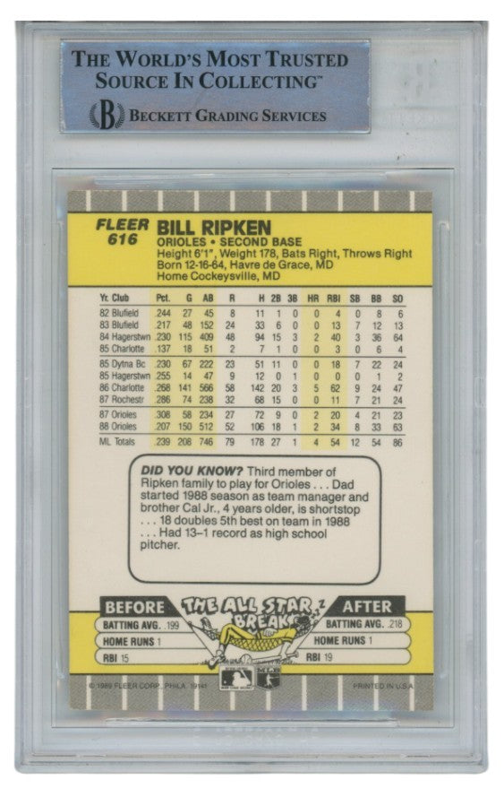 Billy Ripken Autographed/Signed 1989 Fleer 616 Scribble Card Slab Beckett 52668