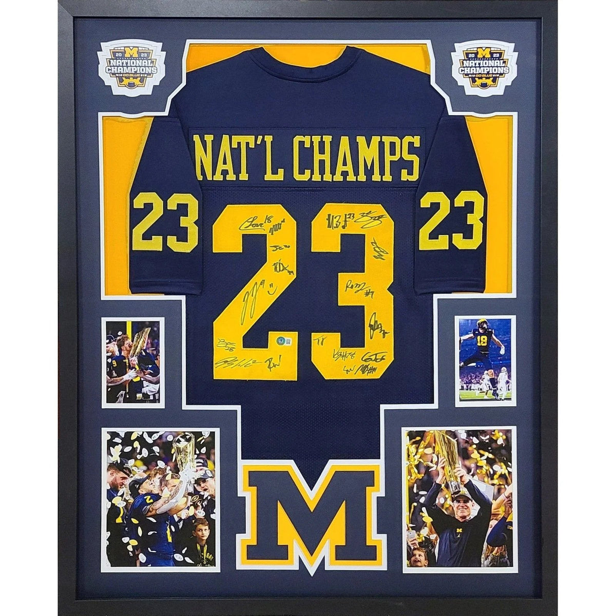 Michigan 2023 Team Autographed Signed Framed Michigan Nat Champ Jersey BECKETT
