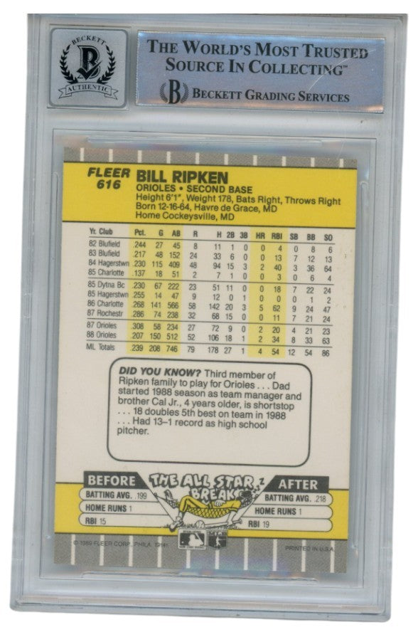 Billy Ripken Autographed 1989 Fleer #616 Error Card 10 Grade Beckett 52547