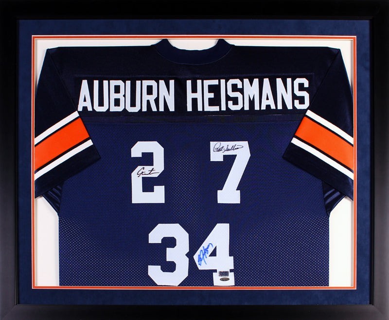 CAM NEWTON BO JACKSON PAT SULLIVAN SIGNED AUBURN TIGERS HEISMANS FRAMED JERSEY