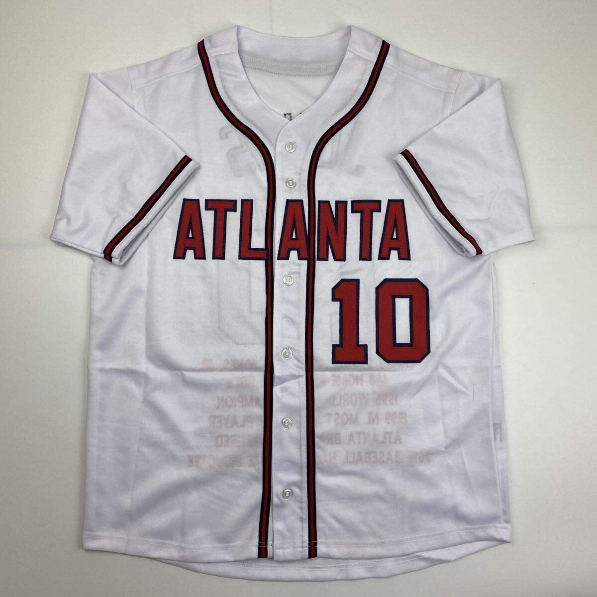 Autographed/Signed CHIPPER JONES Atlanta White Stat Baseball Jersey JSA COA Auto