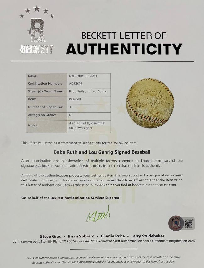 Babe Ruth Lou Gehrig New York Yankees Signed Spalding Baseball PSA+BAS LOA