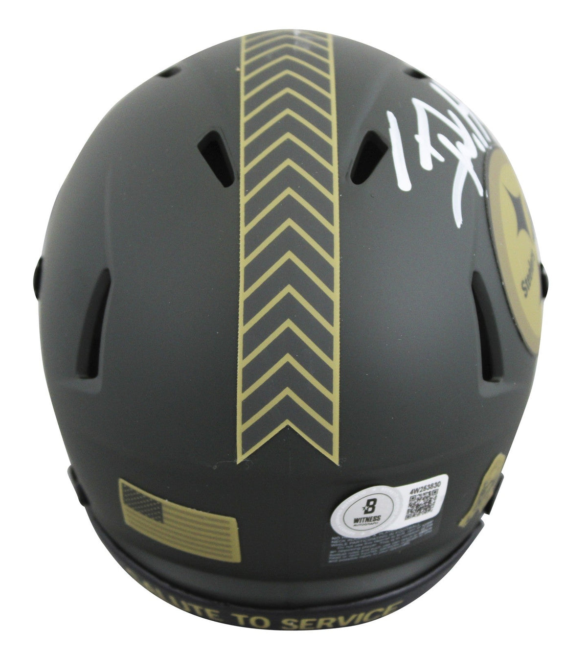 Steelers T.J. Watt Signed Salute to Service IV Speed Mini Helmet BAS Witnessed