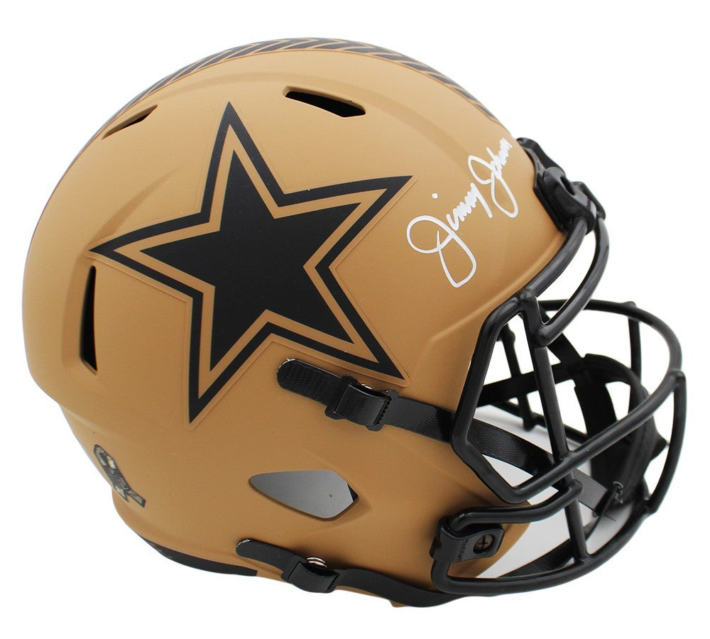 Jimmy Johnson Signed Dallas Cowboys Speed Full Size Salute to Service 2 Helmet
