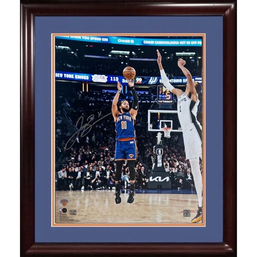 Jalen Brunson Signed 16x20 Framed Photo vs Wembanyama Knicks Mint Auto Fanatics