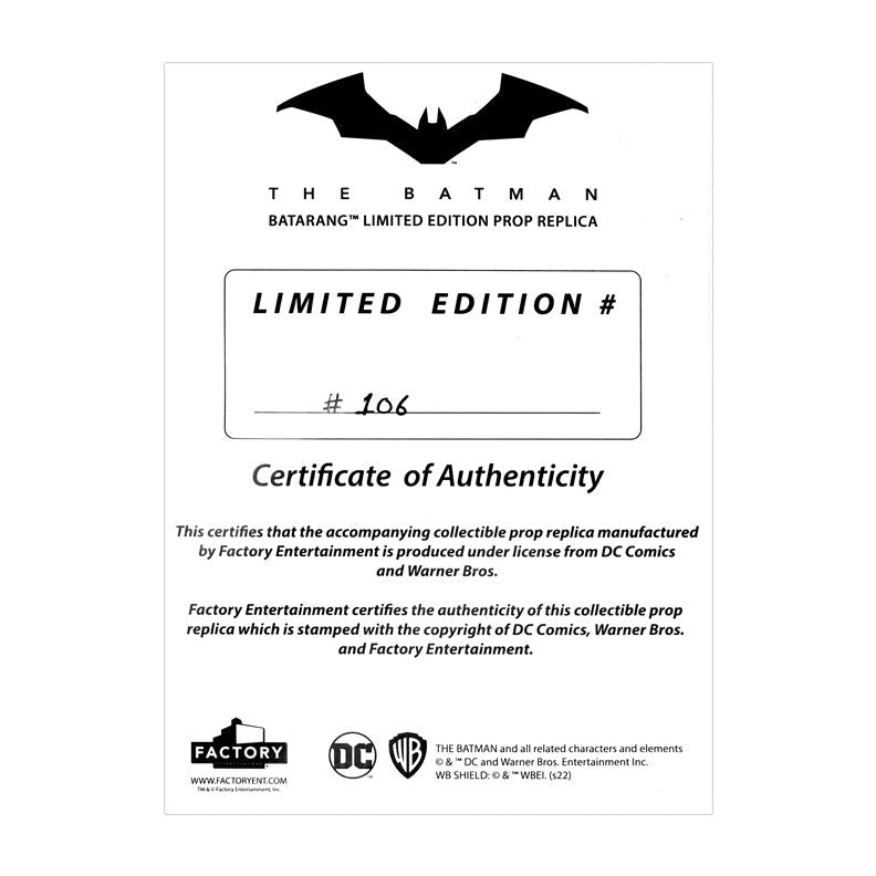 Robert Pattinson Autographed Factory Entertainment 2022 The Batman Batarang