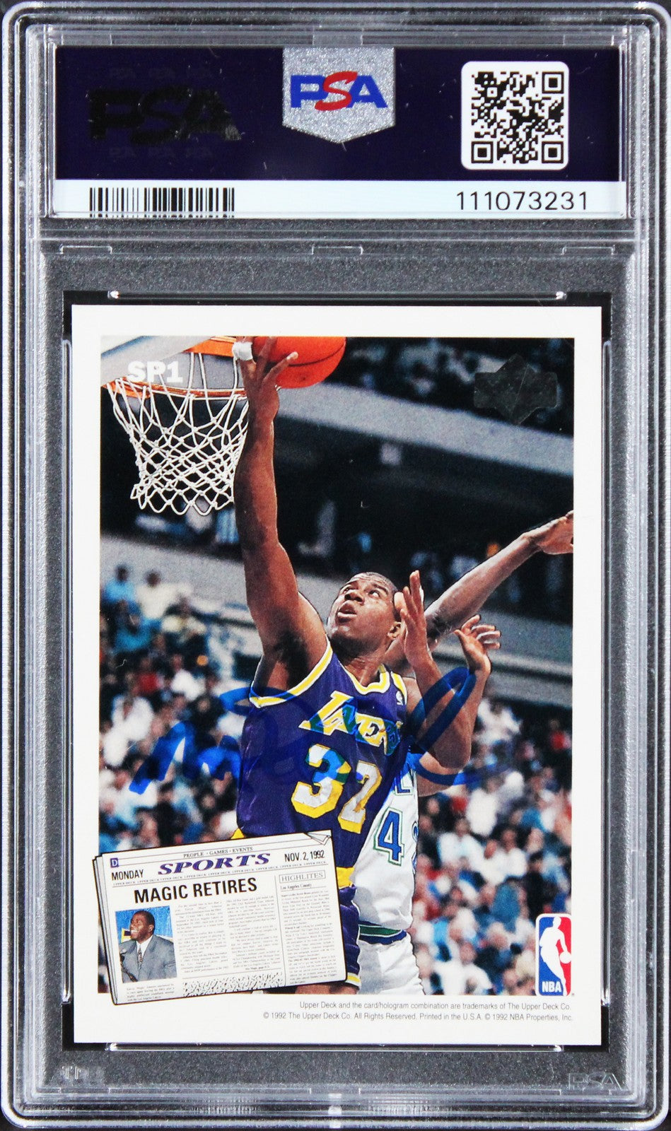 Larry Bird & Magic Johnson Signed 1992 Upper Deck #SP1 Card PSA/DNA Slabbed
