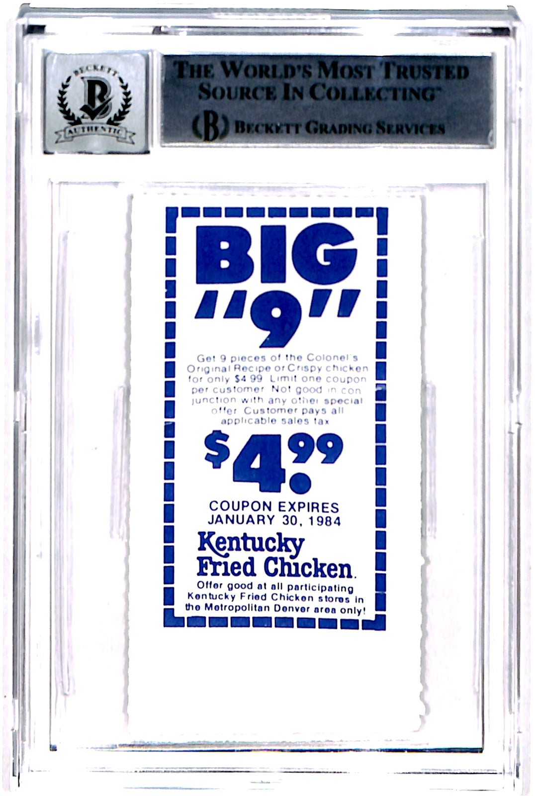John Elway Autographed/Signed Slab Ticket Stub 1st TD Beckett 45454