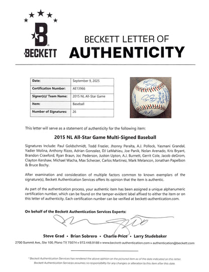 2015 NL ASG (26) Bryant, deGrom, Kershaw, Scherzer Signed Baseball BAS #AE13966