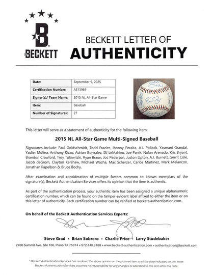 2015 NL ASG (27) Bryant, deGrom, Kershaw, Scherzer Signed Baseball BAS #AE13969