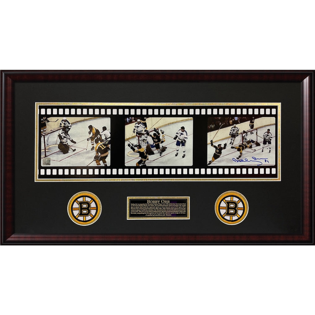 Bobby Orr Boston Bruins Signed Flying Goal Filmstrip Sequence Panoramic Photo Framed