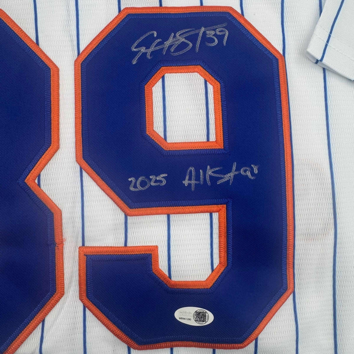 Autographed/Signed Edwin Diaz 2025 All-Star New York Pinstripe Jersey JSA COA