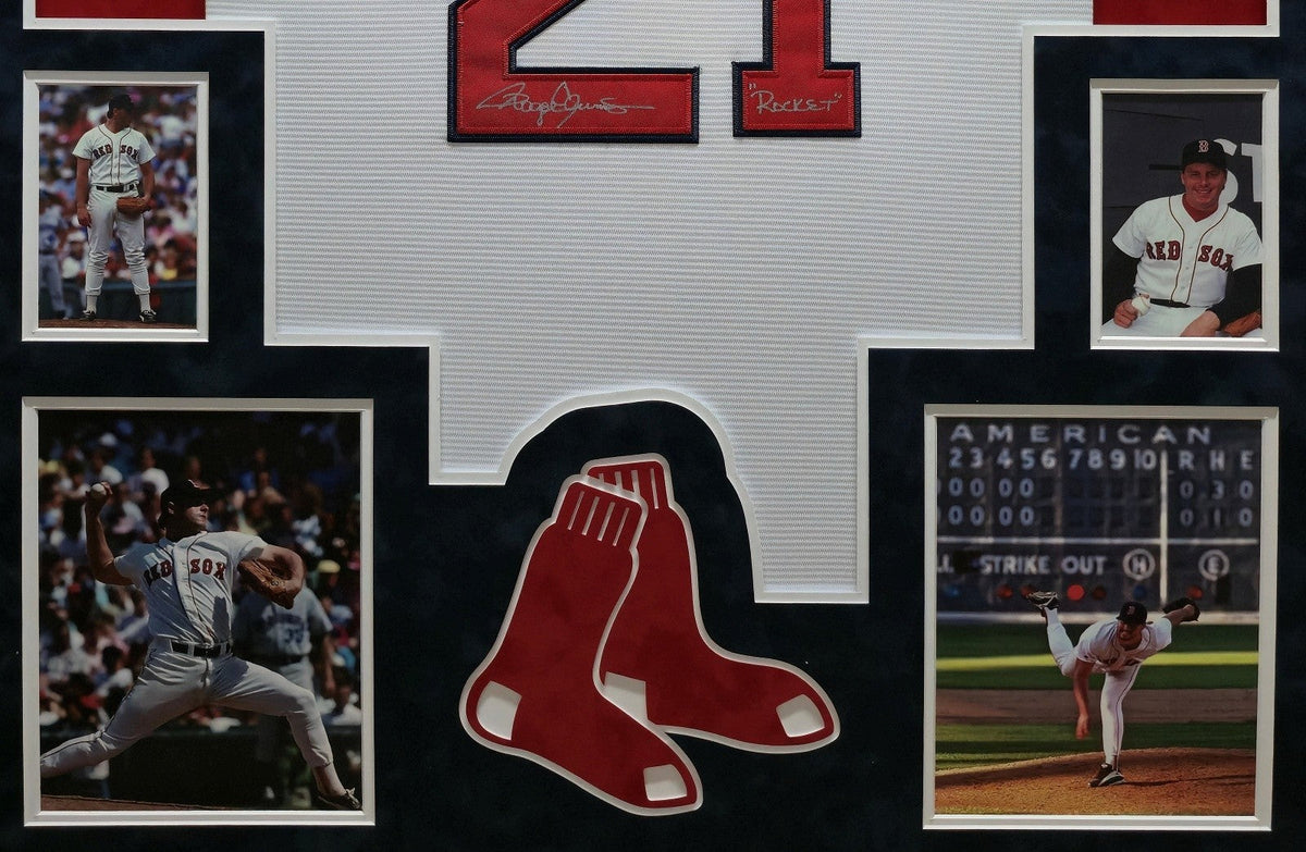 FRAMED SUEDE ROGER CLEMENS AUTOGRAPHED SIGNED BOSTON RED SOX JERSEY JSA COA