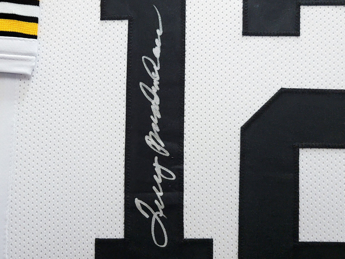 STEELERS TERRY BRADSHAW AUTOGRAPHED SIGNED FRAMED WHITE JERSEY BECKETT QR 209455