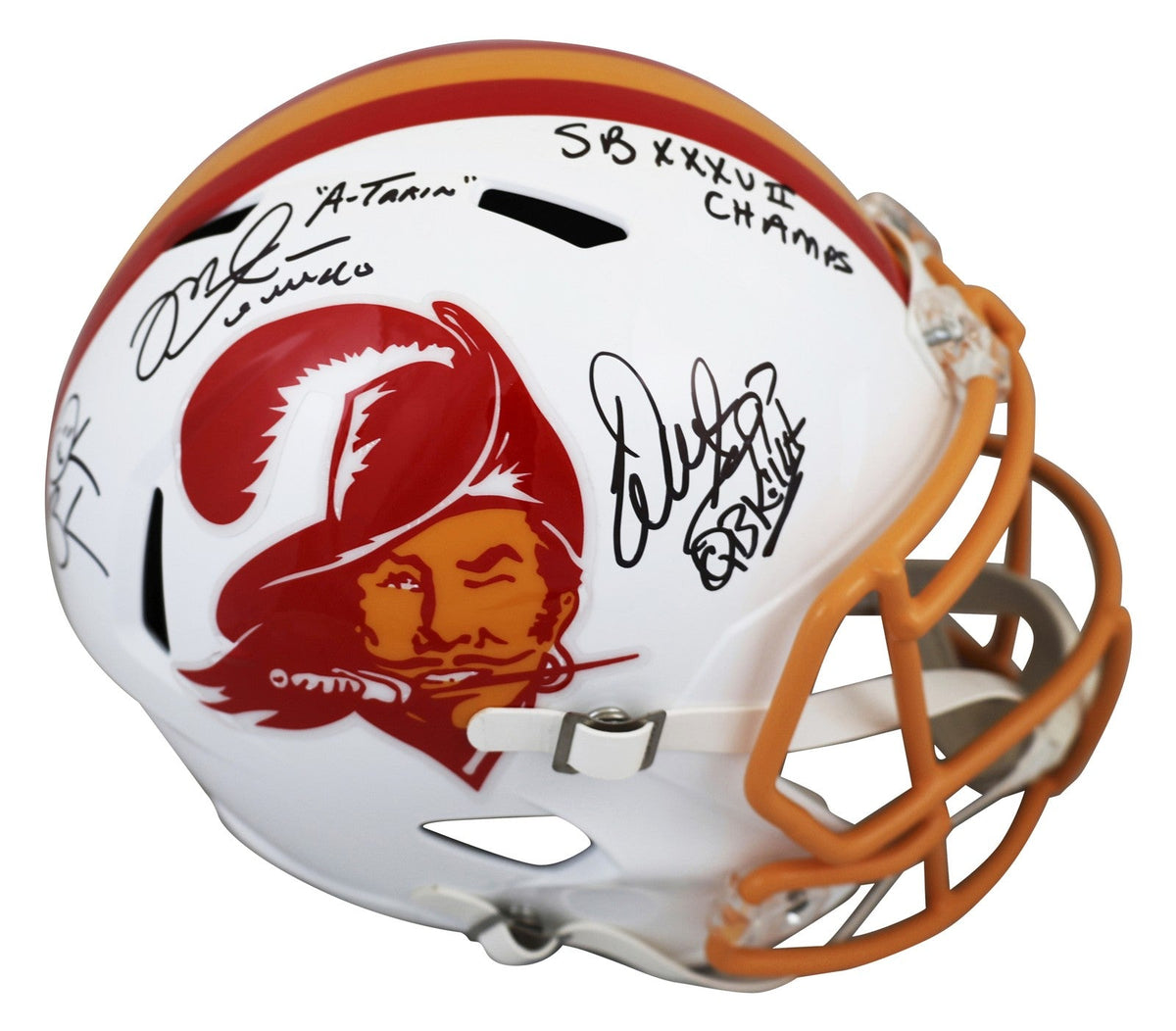 Bucs (3) Sapp, Alstott & Brooks Signed 1976-96 TB F/S Speed Rep Helmet BAS Wit