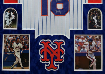 SUEDE FRAMED N.Y. METS DARRYL STRAWBERRY AUTOGRAPHED INSCRIBED JERSEY JSA COA