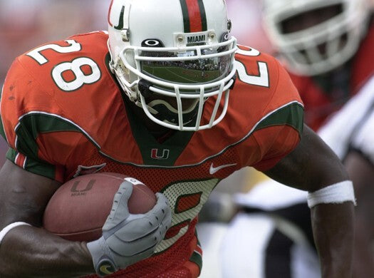 Clinton Portis Signed Miami Hurricanes Pro Cut Jersey (Beckett) 2xPro Bowl R.B.