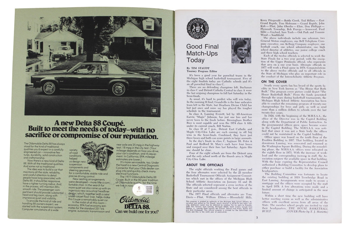 Magic Johnson Signed 1977 Michigan High School Championships Program BAS Wit 1