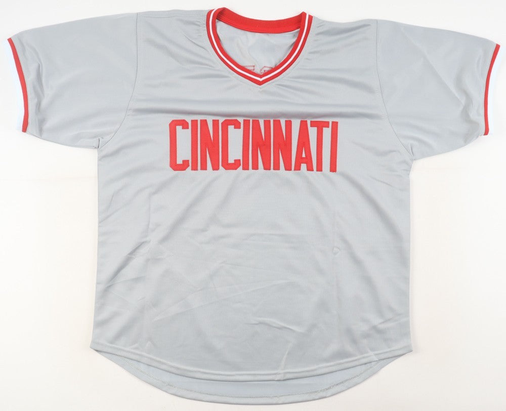 George Foster Signed Cincinnati Reds Road Jersey Inscribed "77 NL MVP"(Schwartz)