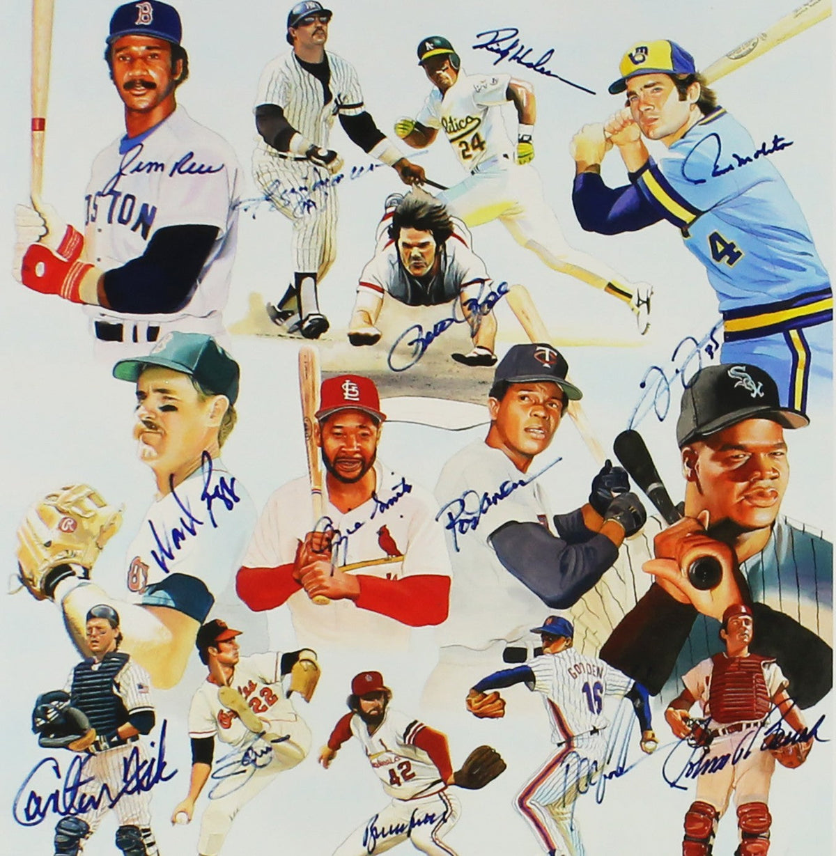 J Rice, R Jackson, R Henderson Signed #6A Team of Dreams 16x23 MLB Print 14 Sigs
