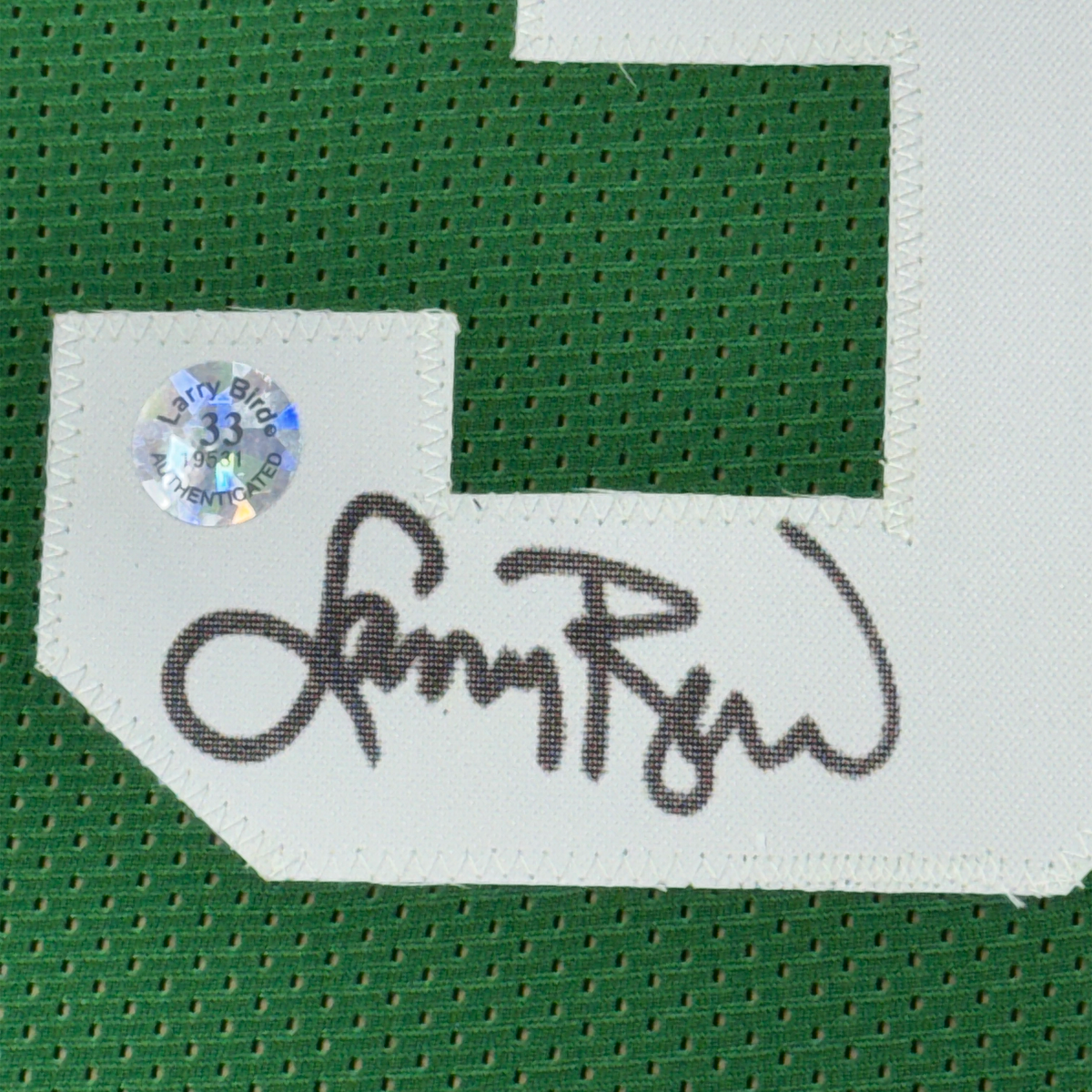 Framed Autographed/Signed Larry Bird & Magic Johnson 35x39 Dual Jersey JSA COA