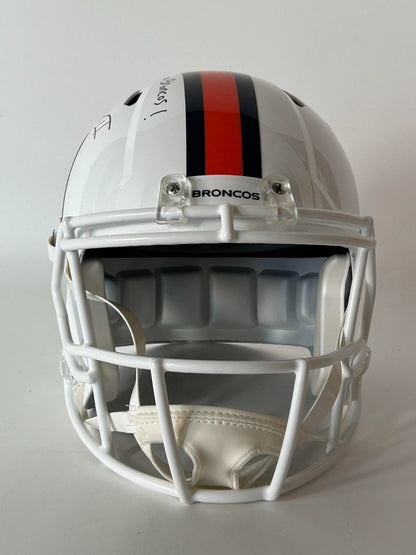 Patrick Surtain II Auto/Inscribed "Go Broncos" Replica Snowcapped Helmet BAS COA