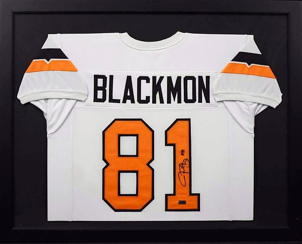 JUSTIN BLACKMON SIGNED OKLAHOMA STATE COWBOYS #81 WHITE FRAMED JERSEY COA