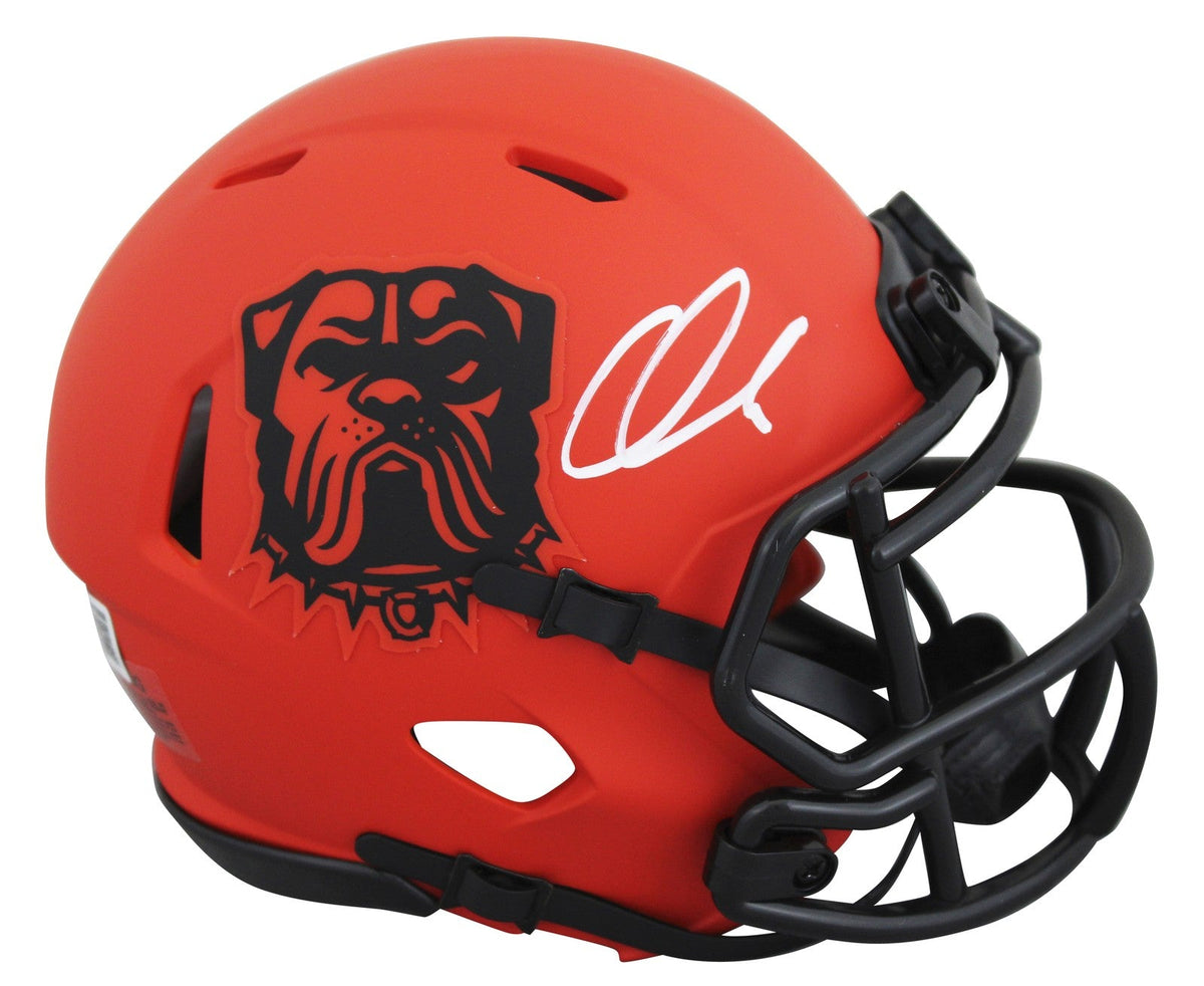 Browns Quinshon Judkins Signed Rave Speed Mini Helmet W/ Case BAS Witnessed