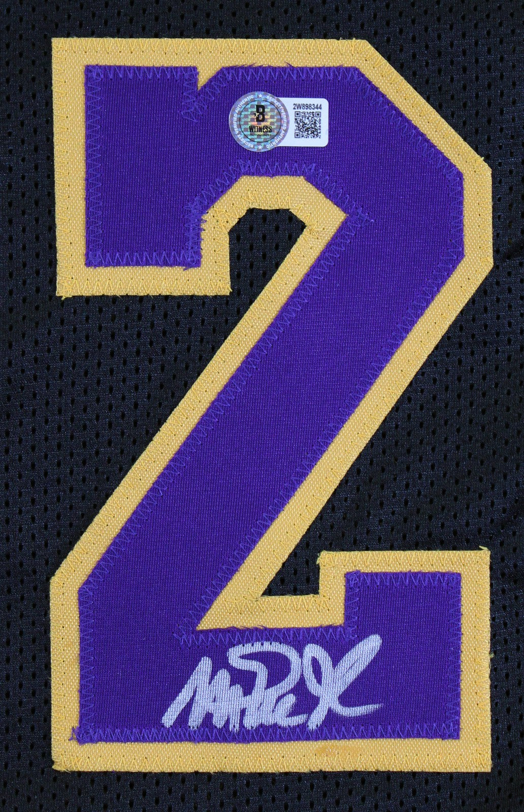 Magic Johnson Signed Black Pro Style Framed Jersey w/ Purple Numbers BAS Wit 2