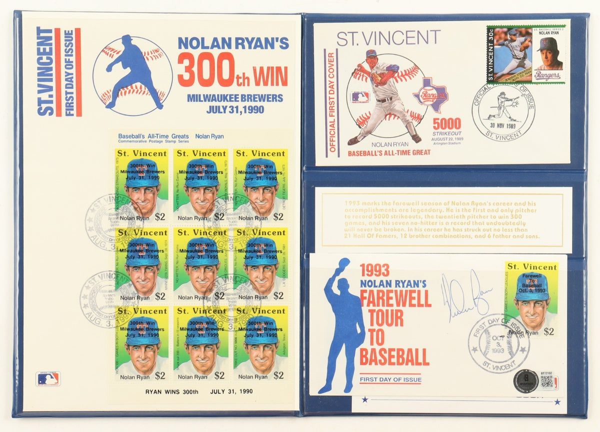 Nolan Ryan Signed Rangers 1993 Farewell Tour to Baseball FDC Envelope w/ Display