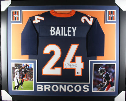 Champ Bailey Autographed Pro Style Framed Blue XL Jersey 35x43 Beckett 40126