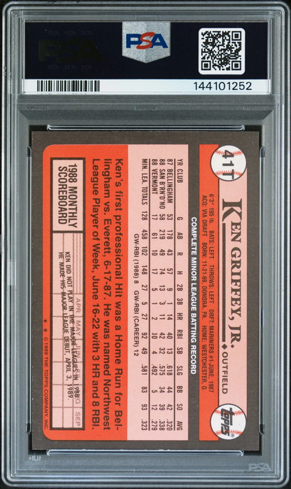 1989 Topps Traded #41T Ken Griffey Jr. RC On Card PSA 9/10 Auto MINT