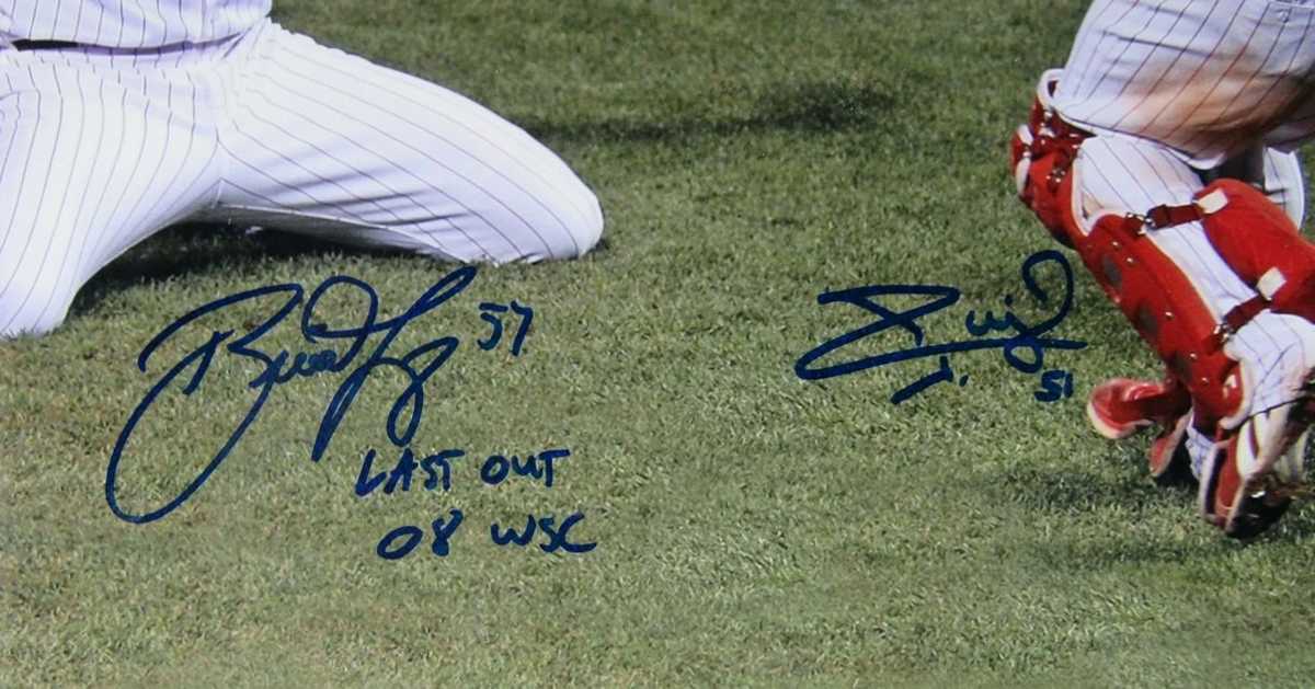 Brad Lidge/Carlos Ruiz Phillies Signed 16x20 Photo 2008 World Series Framed PSA